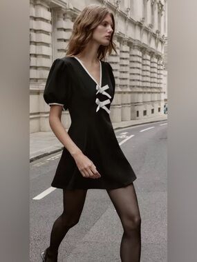 Zara CONTRAST BOW MINI DRESS NWT